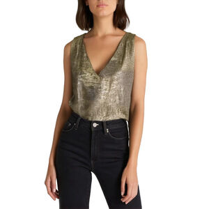 Anthropologie Akemi Kin Metallic Wrap Top Womens S Gold Sleeveless Blouse NWOT